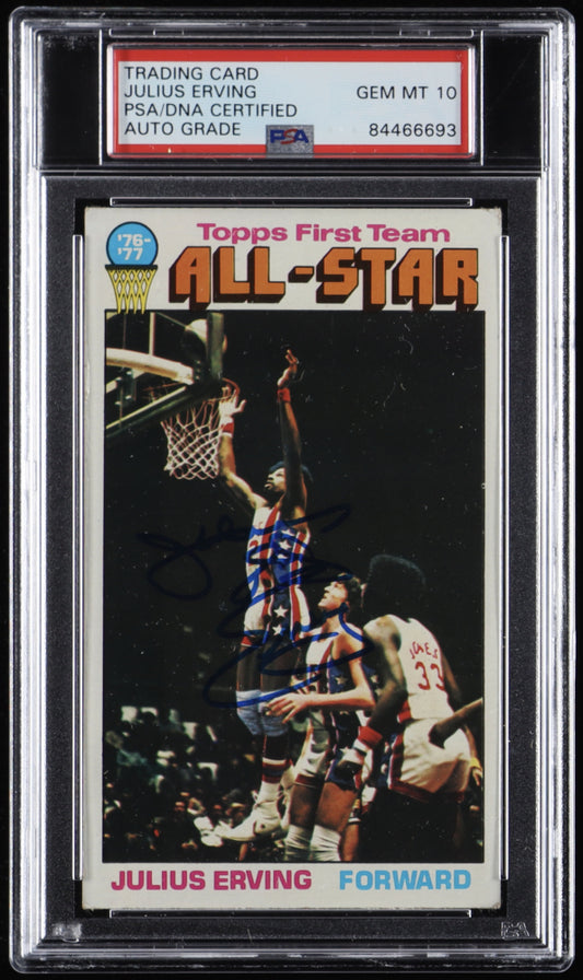Julius Erving Signed 1976-77 Topps #127 AS - Autograph Graded PSA 10