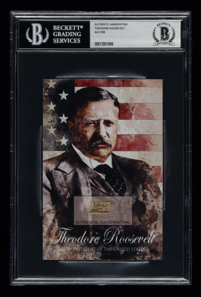 Theodore Roosevelt 4x6 Photo with Authentic (BGS) Hand-Written Word Cut (BGS)