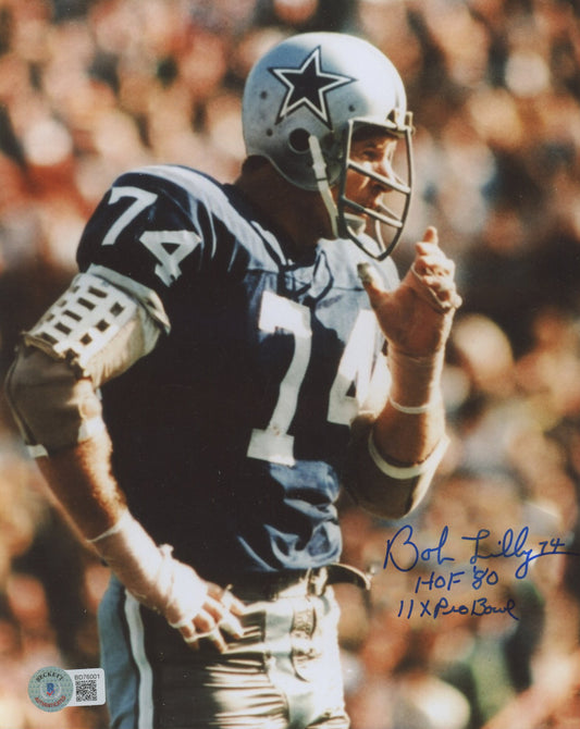 Bob Lilly Signed (Beckett) Cowboys 8x10 Photo Inscribed "HOF '80" & "11x Pro Bowl"