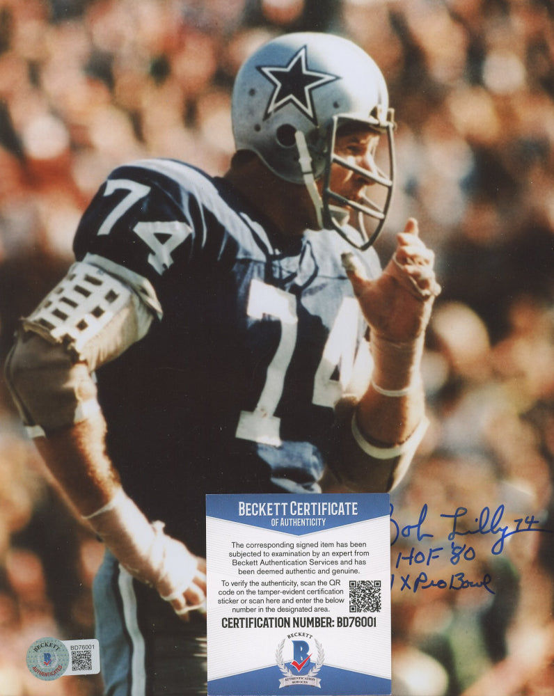 Bob Lilly Signed (Beckett) Cowboys 8x10 Photo Inscribed "HOF '80" & "11x Pro Bowl"