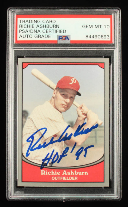 Richie Ashburn Signed 1988 Pacific Legends I #8 Inscribed "HOF '95" - Autograph Graded PSA 10