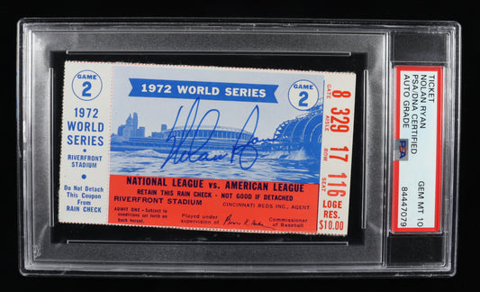 Nolan Ryan Signed 1972 Original World Series Game Two Ticket - Autograph Graded PSA 10