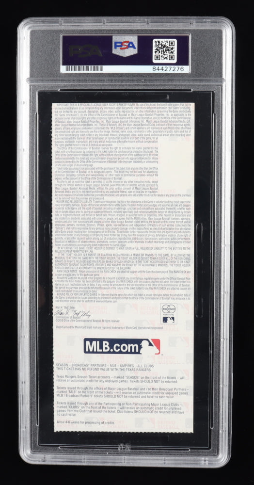 Nolan Ryan Signed 2010 World Series Game Ticket - Autograph Grade PSA 9