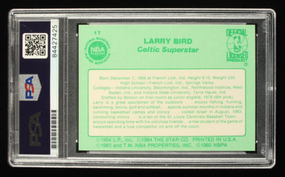 Larry Bird Signed 1984 Star #5 Personal Data - Autograph Graded PSA 9