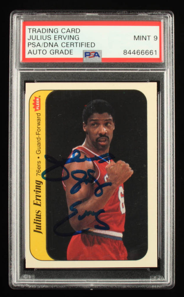 Julius "Dr. J" Erving Signed 1986-87 Fleer Stickers #5 - Autograph Graded PSA 9