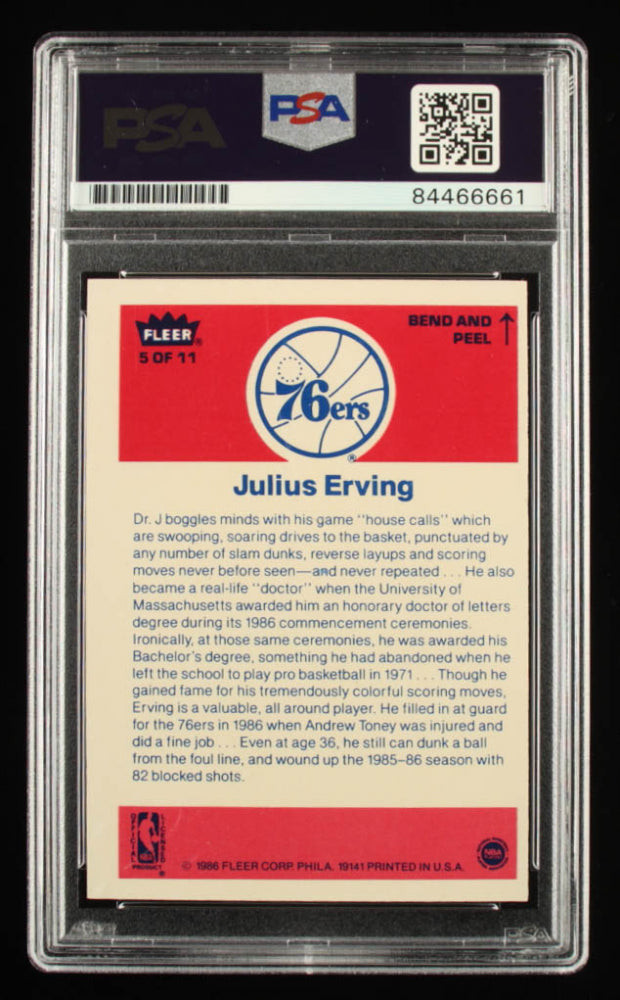 Julius "Dr. J" Erving Signed 1986-87 Fleer Stickers #5 - Autograph Graded PSA 9