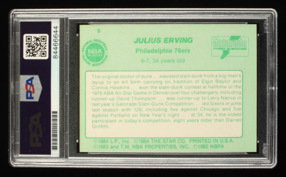 Julius "Dr. J" Erving Signed 1985 Star Gatorade Slam Dunk #5 - Autograph Graded PSA 10