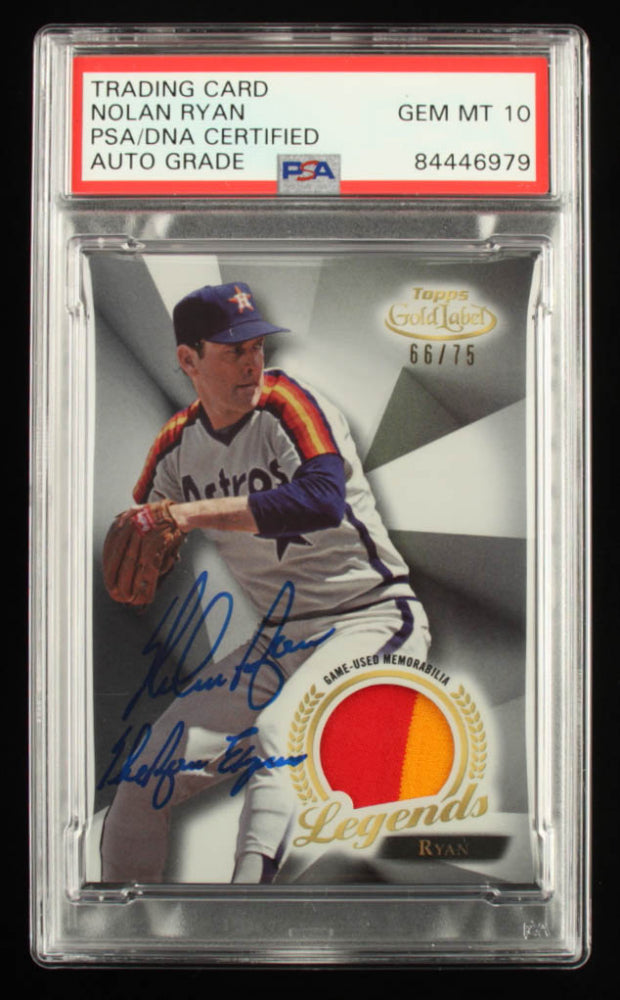 Nolan Ryan Signed 2018 Topps Gold Label Legends Relics #LRNRSerially Numbered # 66 / 75 - Autograph Graded PSA 10