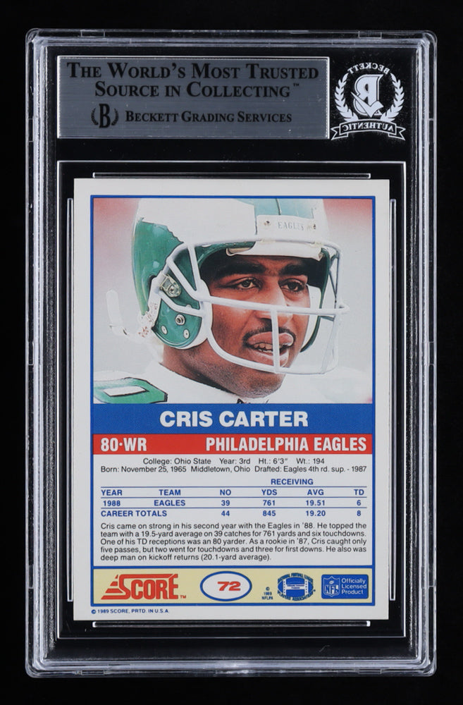 Cris Carter Signed 1989 Score #72 (BGS) - Rookie Card