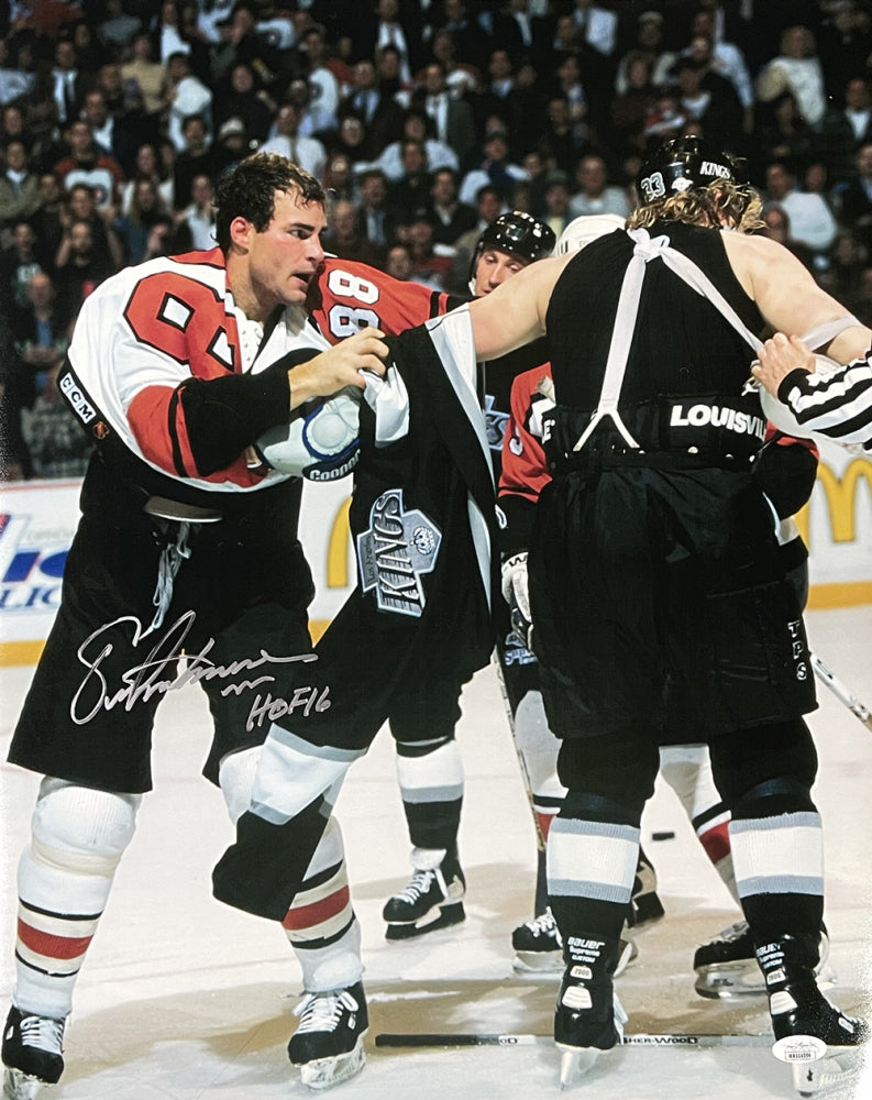 Eric Lindros Signed Flyers 16x20 Photo Inscribed "HOF 16" (JSA)