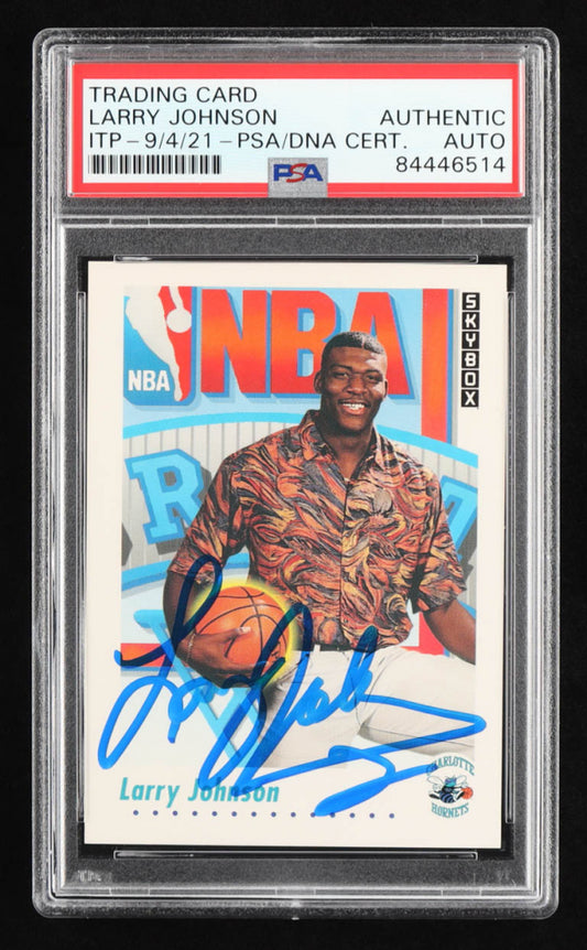 Larry Johnson Signed 1991-92 SkyBox #513 (PSA) - Rookie Card