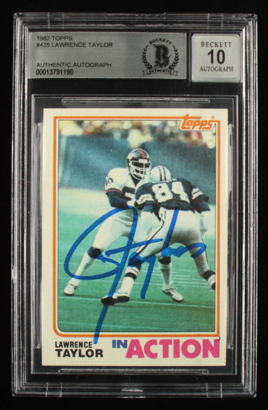 Lawrence Taylor Signed 1982 Topps #435 IA - Autograph Graded Beckett 10 - Rookie Card