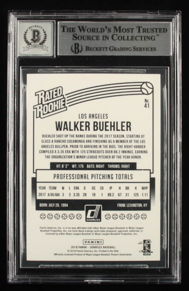 Walker Buehler Signed 2018 Donruss #41 RR - Autograph Graded Beckett (BGS) 10 - Rookie Card