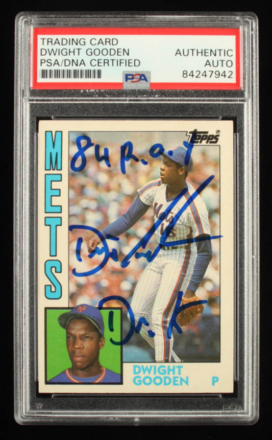 Dwight Gooden Signed 1984 Topps Traded #42T XRC Inscribed "84 R.O.Y" & "Dr. K" (PSA) Rookie Card