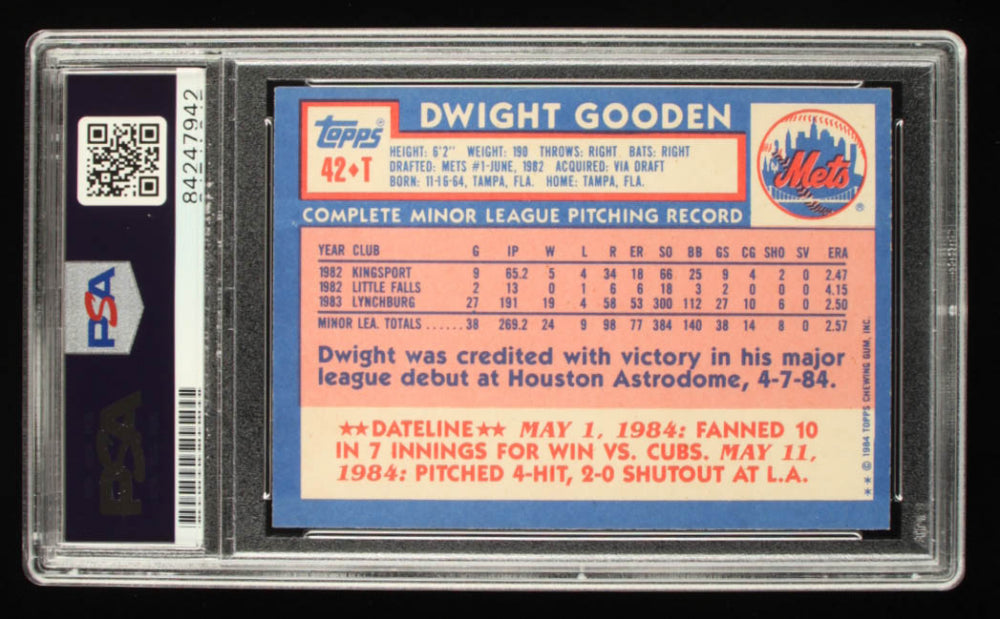 Dwight Gooden Signed 1984 Topps Traded #42T XRC Inscribed "84 R.O.Y" & "Dr. K" (PSA) Rookie Card