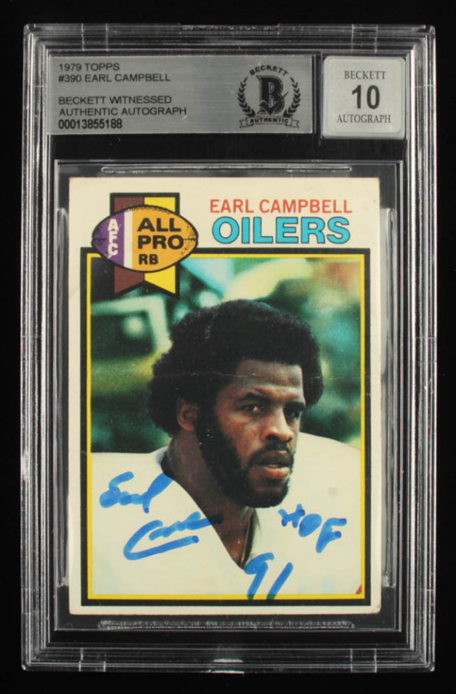 Earl Campbell Signed 1979 Topps #390 Inscribed "HOF 91" - Autograph Graded Beckett (BGS) 10 - Rookie Card