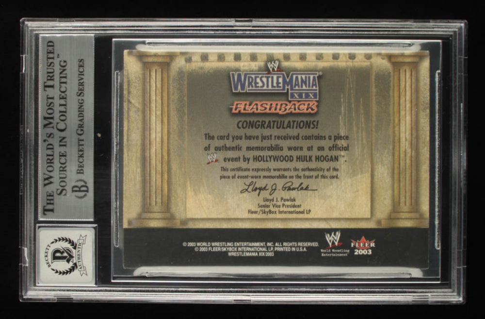 Hulk Hogan Signed 2003 Fleer WWE WrestleMania XIX Flashbacks #NNO Hollywood - Autograph Graded Beckett (BGS) 10