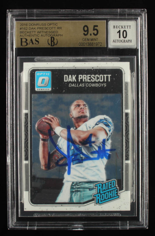 Dak Prescott Signed 2016 Donruss Optic #162 RR - Autograph Graded Beckett (BGS) 10 - Rookie Card