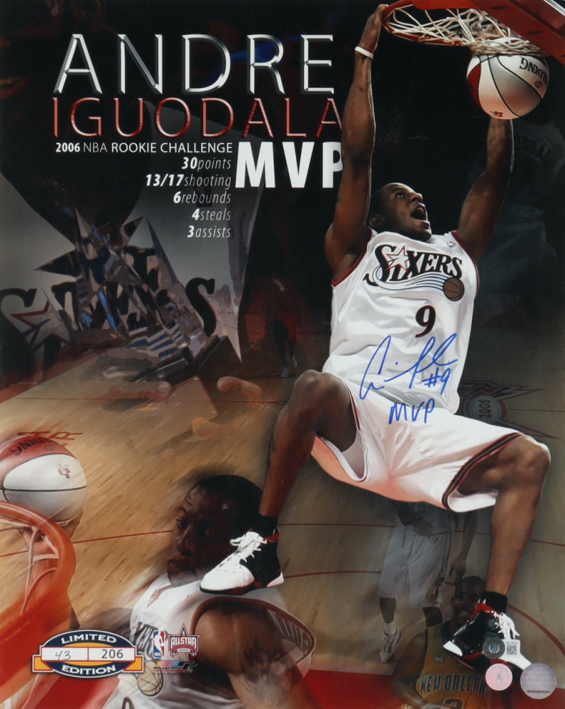 Andre Iguodala Signed (Beckett & Iguodala) LE 76ers 16x20 Photo Inscribed "MVP" Limited Edition #43 / 206