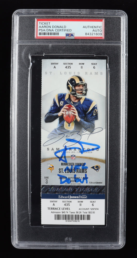 Aaron Donald Signed 2014 Game Ticket Inscribed "NFL Debut" (PSA)