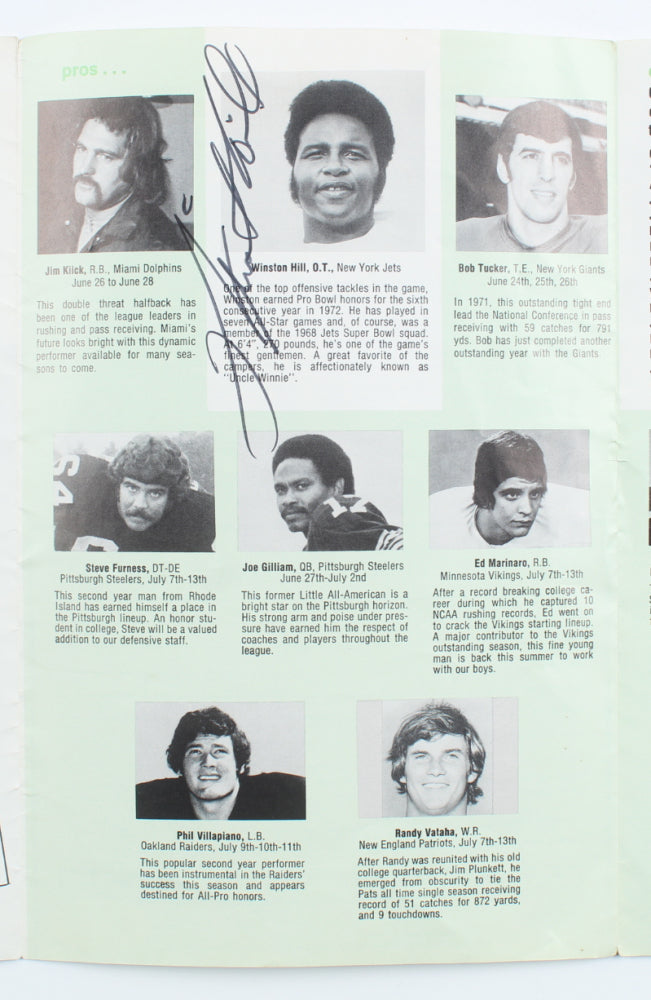 Winston Hill Signed (JSA) 1974 Joe Namath Instructional Football Camp Program