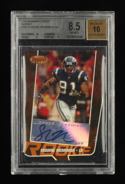 Shawne Merriman 2005 Bowman's Best Bronze AU #156 Serially Numbered #10 / 99 - Card Grade (BGS 8.5) / Autograph Graded Beckett (BGS) 10 - Rookie Card