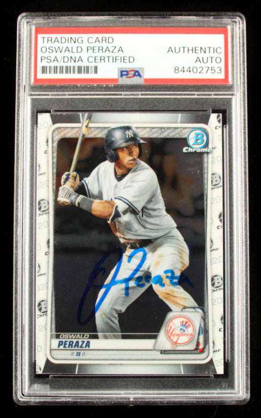 Oswald Peraza Signed 2020 Bowman Chrome Draft #BD27 (PSA) - Rookie Card