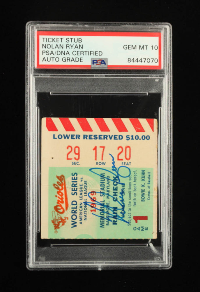 Nolan Ryan Signed 1969 Original World Series Game 1 Ticket Stub - Autograph Graded PSA 10