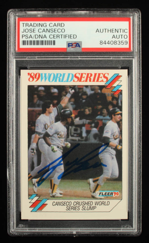 Jose Canseco Signed 1990 Fleer World Series #5 (PSA)