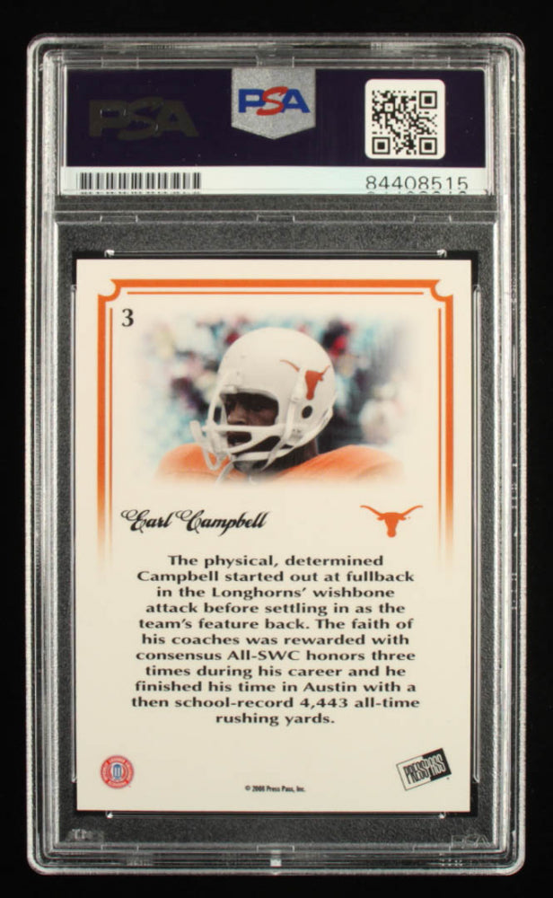 Earl Campbell Signed 2008 Press Pass Legends Bowl Edition 10 Yard Line Holofoil #3 - Serially Numbered #29 / 75 (PSA)