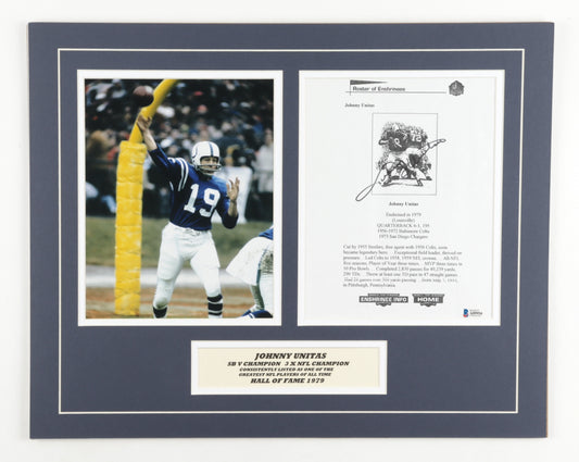 Johnny Unitas Signed Colts 16x20 Custom Matted Cut Display (Beckett)