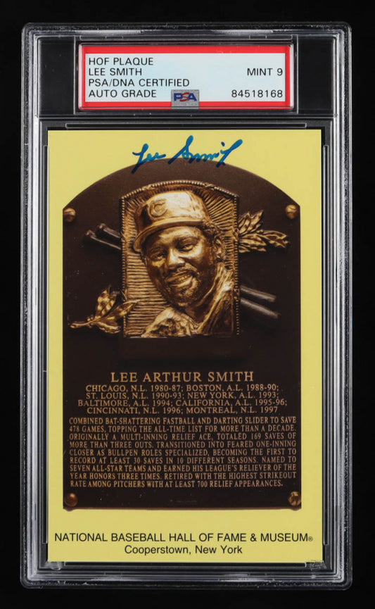 Lee Smith Signed Hall of Fame Plaque Postcard - Autograph Graded PSA 9