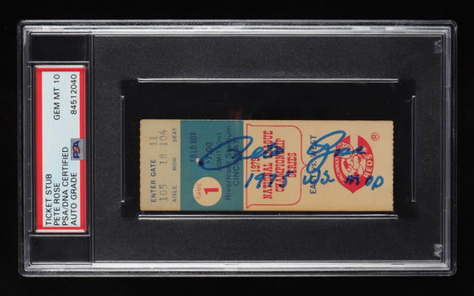 Pete Rose Signed 1975 National League Championship Series Game 1 Ticket Stub Inscribed "1975 W.S. MVP" - Autograph Graded PSA 10