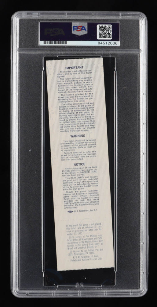 Pete Rose Signed 1980 World Series Ticket Inscribed "1980 W.S. Champs" - Autograph Graded PSA 10 - Phantom Ticket