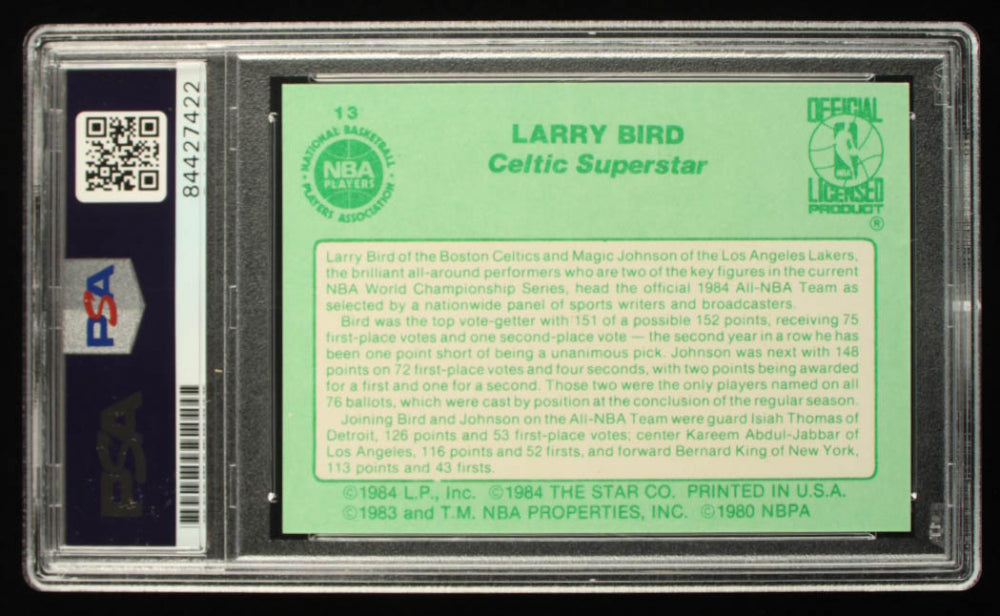 Larry Bird Signed 1984 Star #13 Member 1984 All-NBA Team - Autograph Graded PSA 9