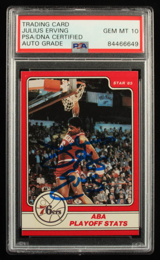 Julius Erving Signed 1984-85 Star #7 ABA Playoff Stats (PSA) Autograph Graded PSA 10