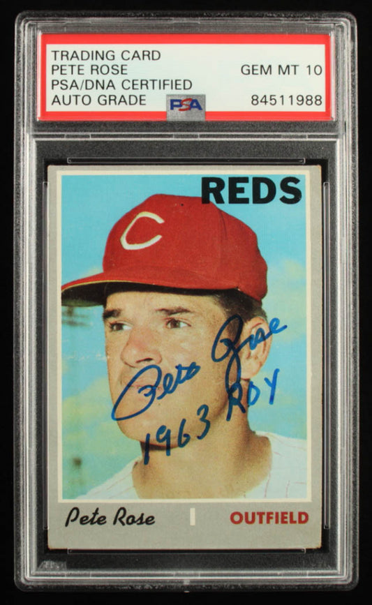 Pete Rose Signed 1970 Topps #580 Inscribed "1963 ROY" - Autograph Graded PSA 10