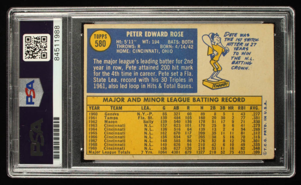 Pete Rose Signed 1970 Topps #580 Inscribed "1963 ROY" - Autograph Graded PSA 10