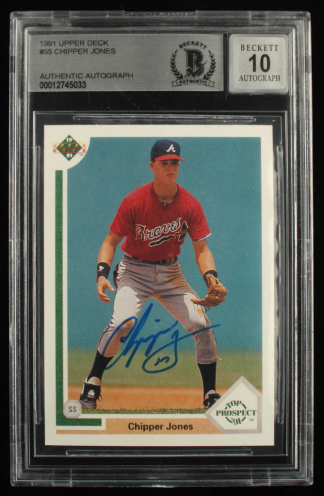 Chipper Jones Signed 1991 Upper Deck #55 - Autograph Graded Beckett (BGS) 10 - Rookie Card