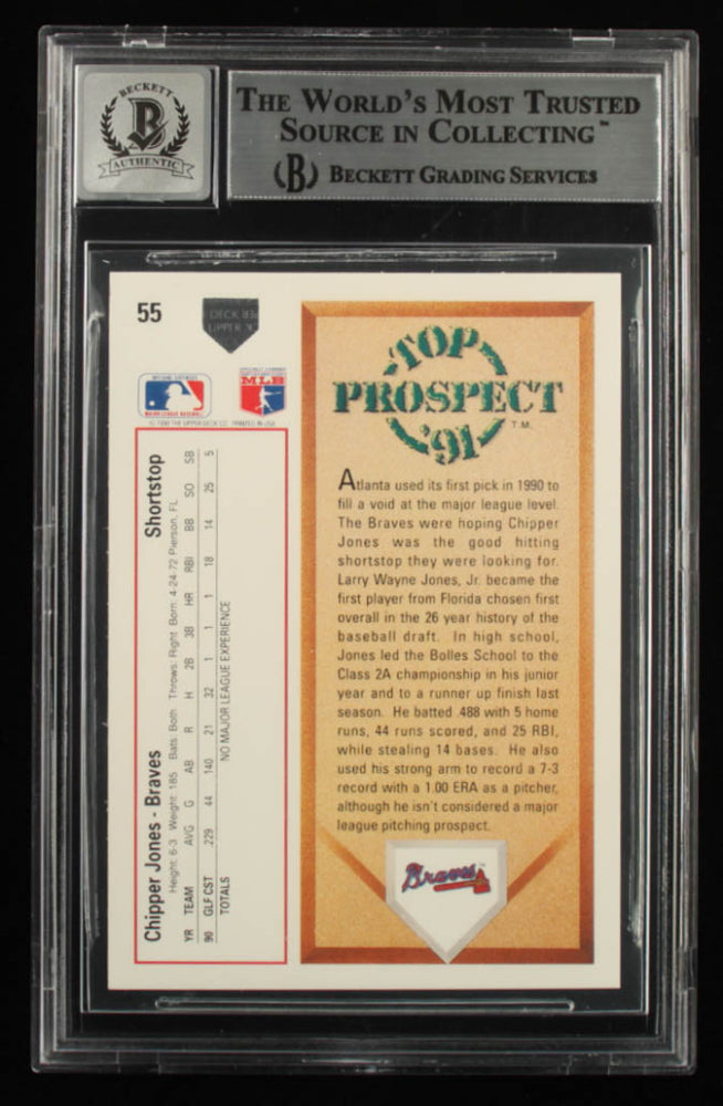 Chipper Jones Signed 1991 Upper Deck #55 - Autograph Graded Beckett (BGS) 10 - Rookie Card