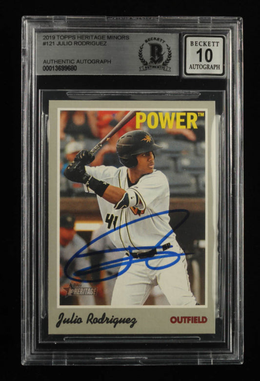 Julio Rodriguez Signed 2019 Topps Heritage Minors #121 - Autograph Graded Beckett (BGS) 10 - Rookie Card