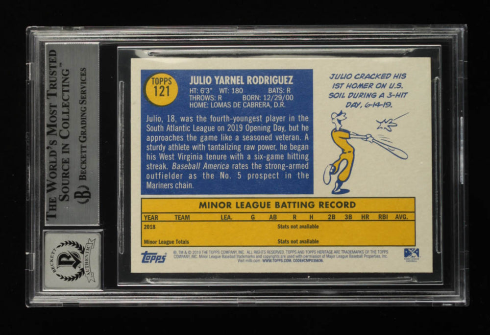 Julio Rodriguez Signed 2019 Topps Heritage Minors #121 - Autograph Graded Beckett (BGS) 10 - Rookie Card