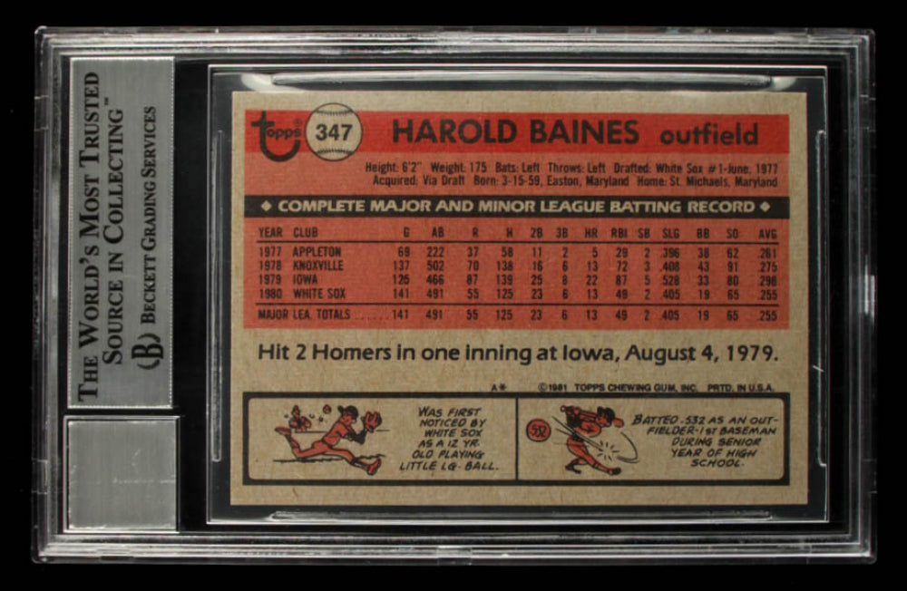 Harold Baines Signed 1981 Topps #347 - Autograph Graded Beckett (BGS) 10 - Rookie Card