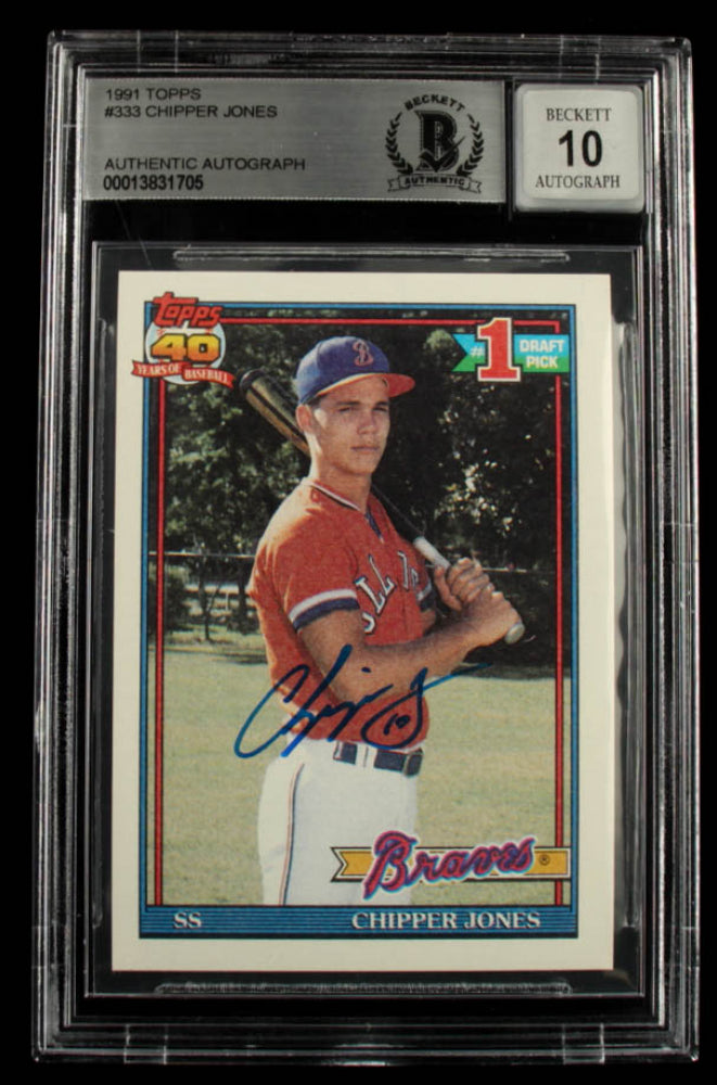 Chipper Jones Signed 1991 Topps #333 - Autograph Graded Beckett (BGS) 10 - Rookie Card