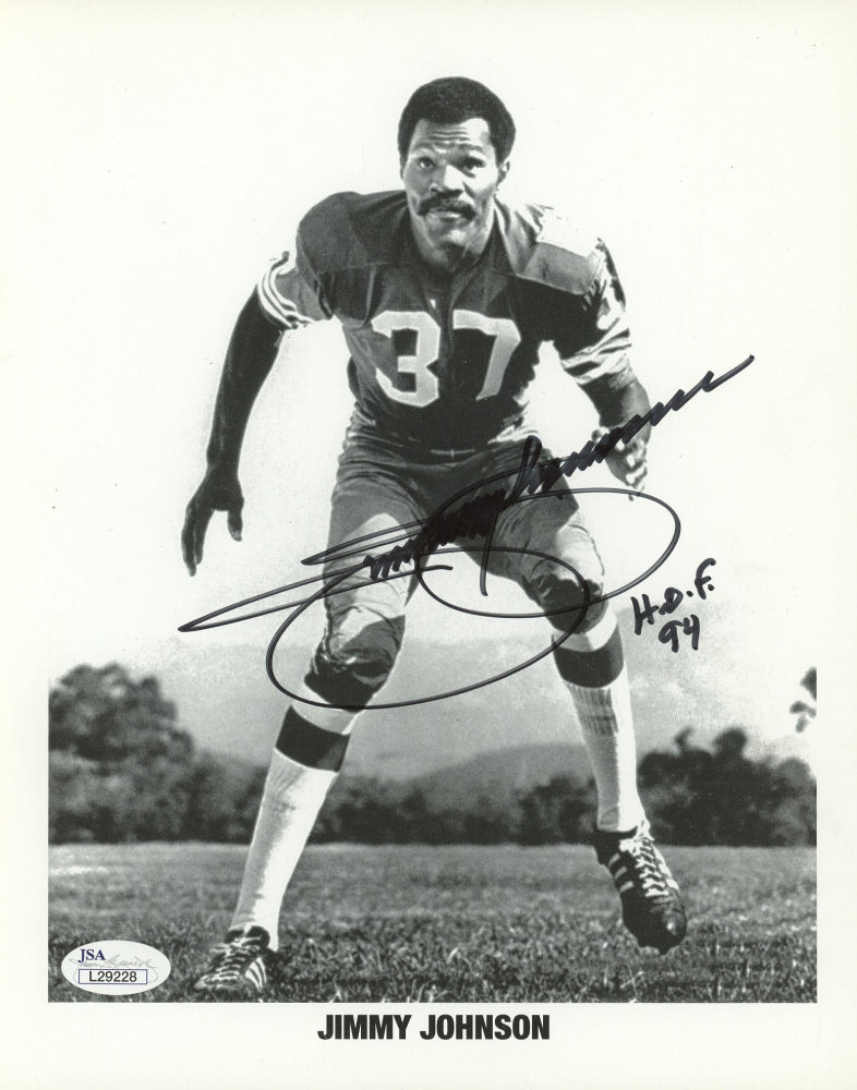 Jimmy Johnson Signed 49ers 8x10 Photo Inscribed "H.O.F. 94" (JSA)