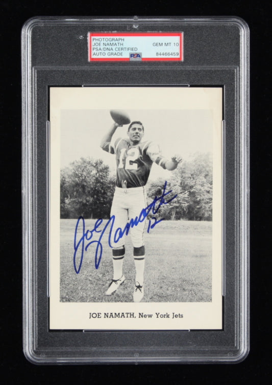Joe Namath Signed Jets "1965-66 Team Issued Rookie Card" 5x7 Photo - Autograph Grade (PSA) 10
