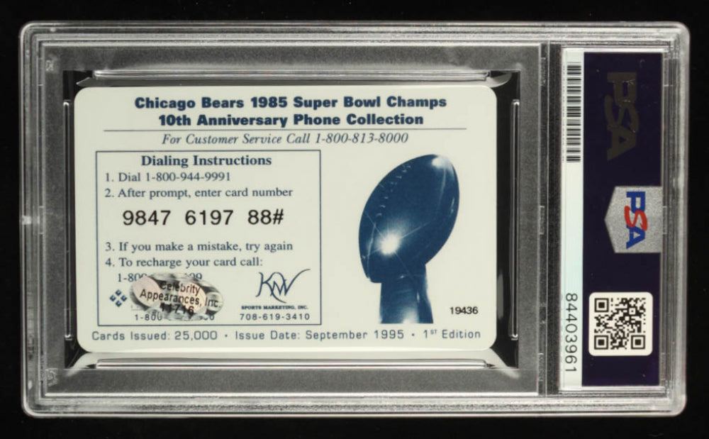 Walter Payton Signed 1995 10th Anniversary Collection Phone Card - Autograph Graded (PSA) 10