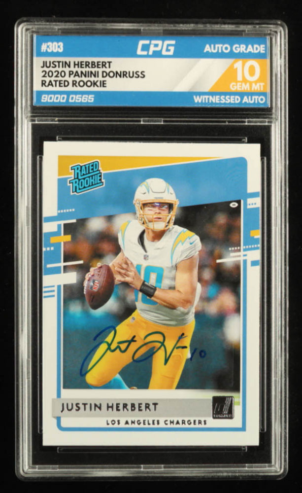 Justin Herbert Signed 2020 Donruss #303 RR RC (CPG) Rookie Card | Autograph Graded (CPG) 10 | CPG Witnessed