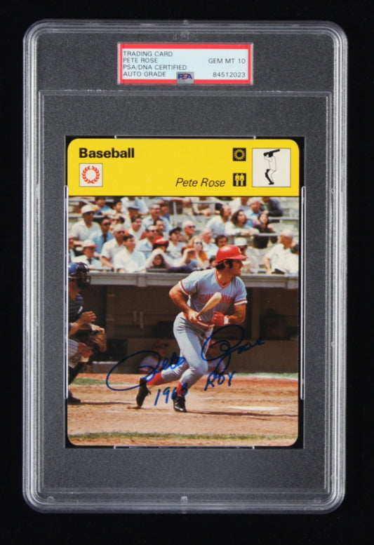 Pete Rose Signed 1977 Reds Sportscaster Card Inscribed "1964 ROY" - Autograph Graded PSA 10