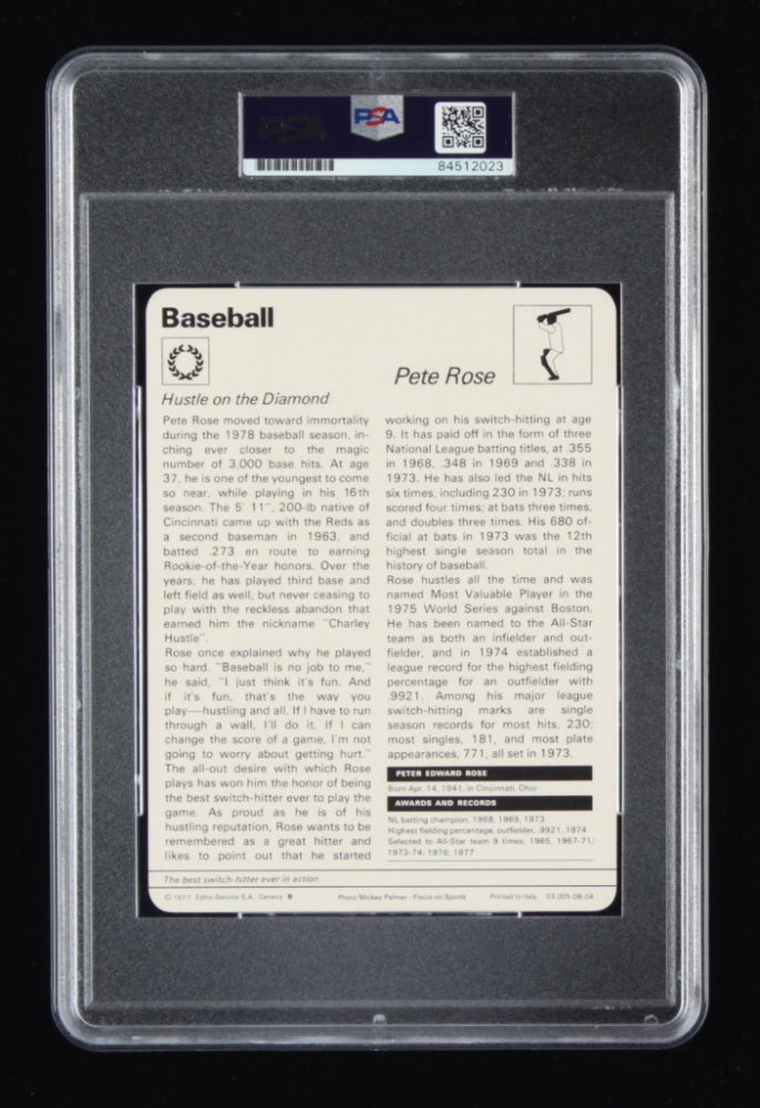Pete Rose Signed 1977 Reds Sportscaster Card Inscribed "1964 ROY" - Autograph Graded PSA 10